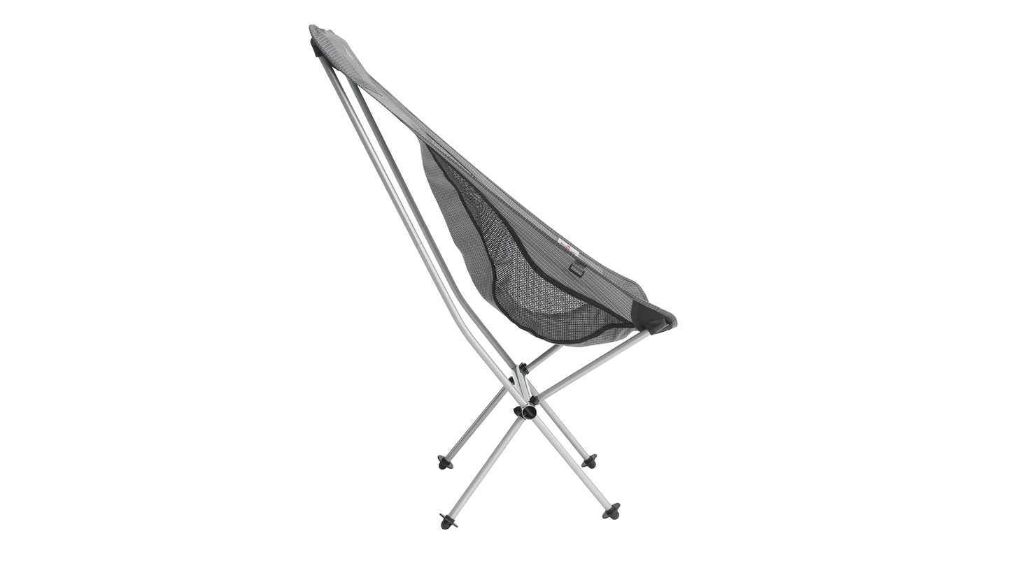 Portable camping chair with mesh back and metal frame for outdoor adventures