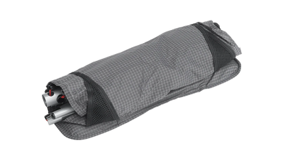 Compact camping chair with aluminum frame in gray carry bag, ideal for outdoor adventures and portable seating.