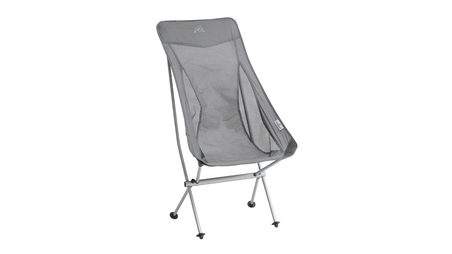 Gray mesh camping chair with metal frame for outdoor adventures