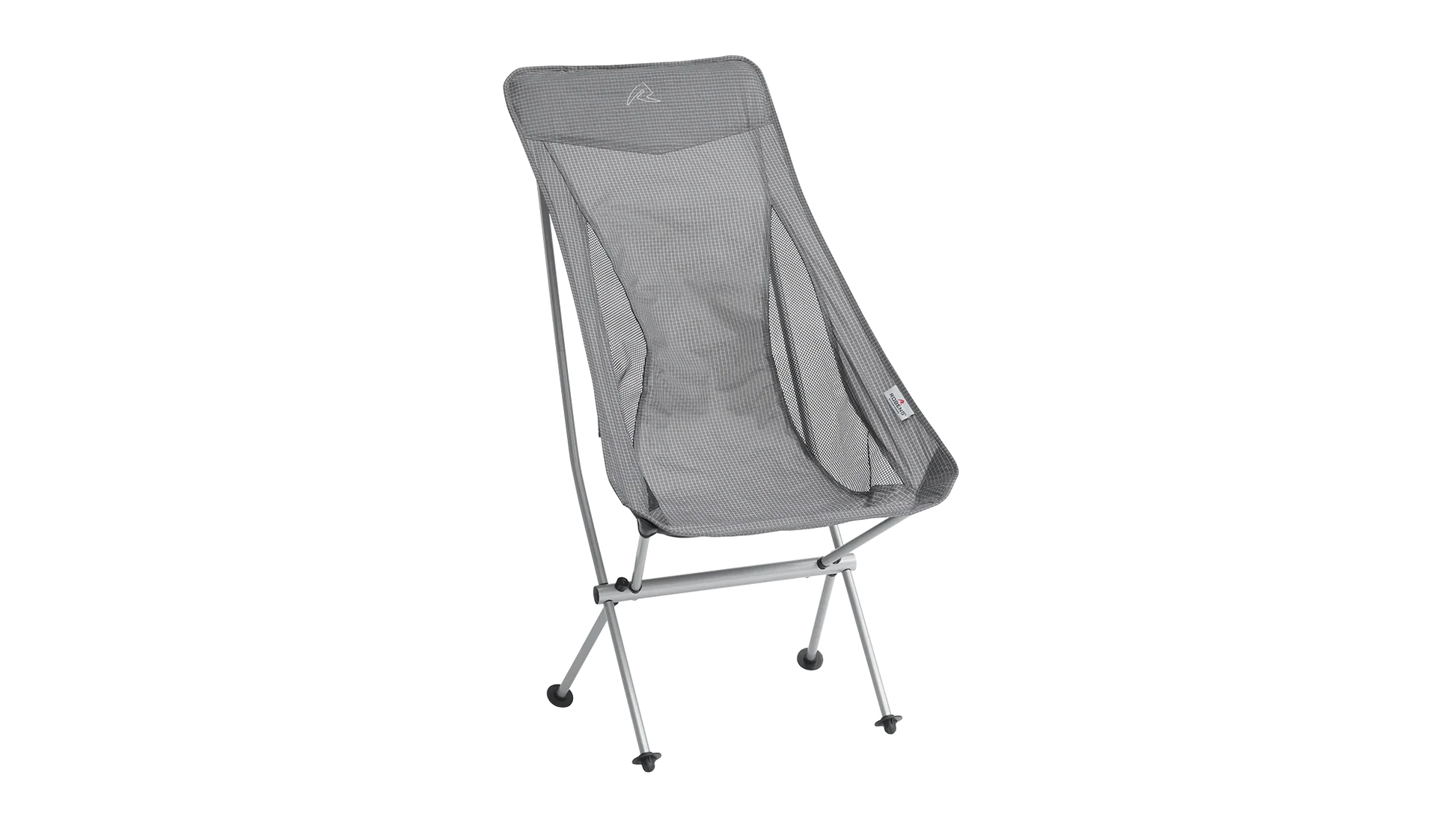 Gray mesh camping chair with metal frame for outdoor adventures