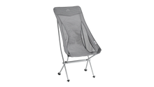 Gray mesh camping chair with metal frame for outdoor adventures