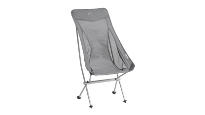 Gray mesh camping chair with metal frame for outdoor adventures