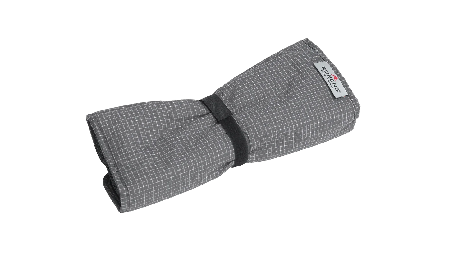 Robens grey grid-patterned outdoor gear roll with black strap, ideal for camping and caravanning storage