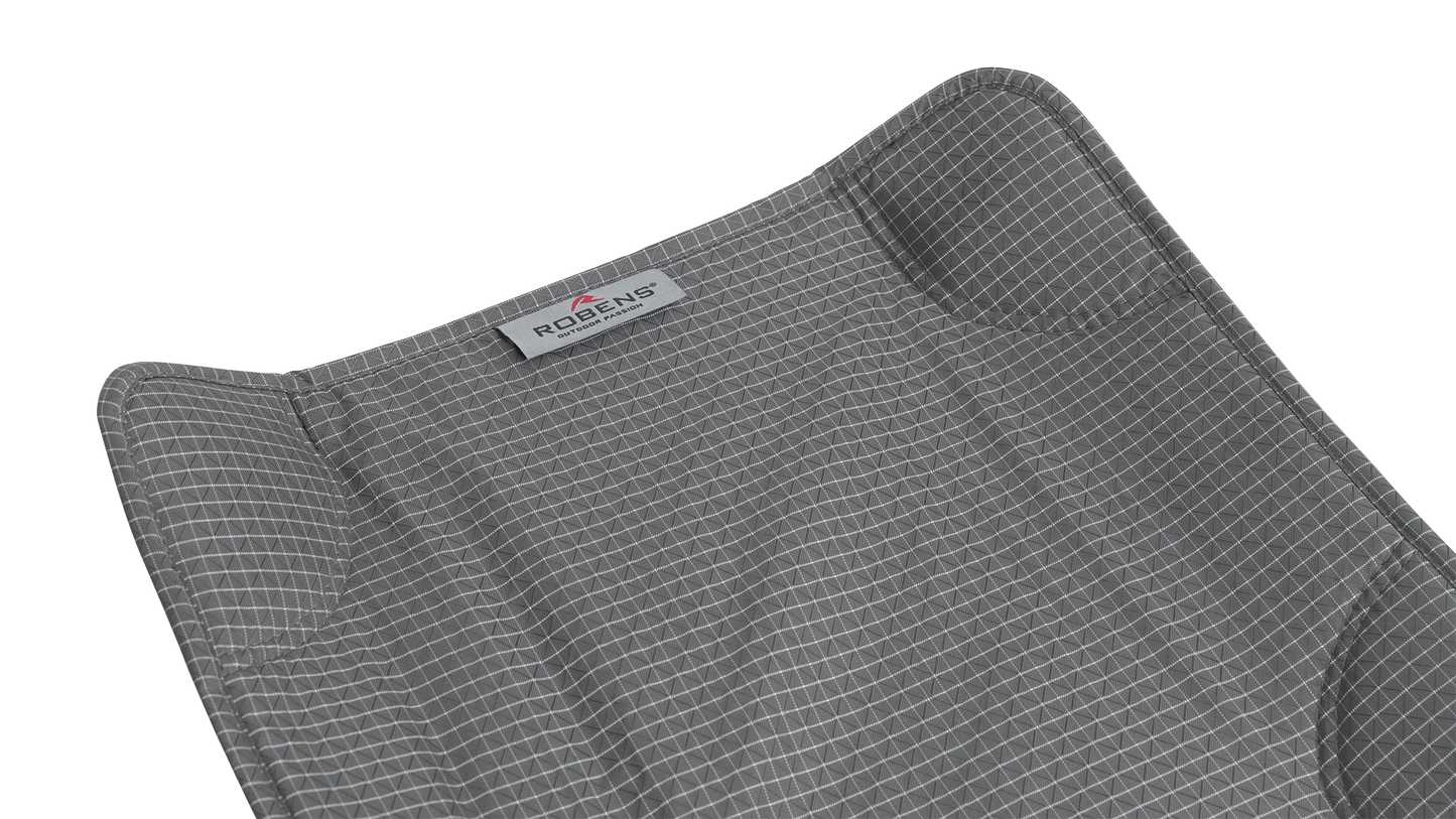 Robens outdoor camping chair with grey geometric pattern fabric and brand label