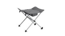 Portable folding camping chair with mesh seat and storage pouch, ideal for outdoor adventures and caravanning.