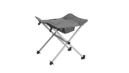 Portable folding camping chair with mesh seat and storage pouch, ideal for outdoor adventures and caravanning.