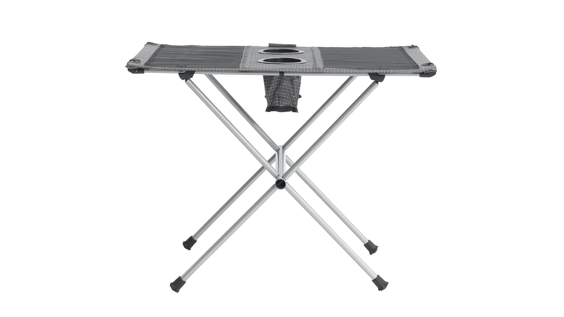 Portable camping table with cup holders and storage pouch, ideal for outdoor adventures and picnics.