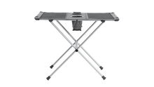 Portable camping table with cup holders and storage pouch, ideal for outdoor adventures and picnics.