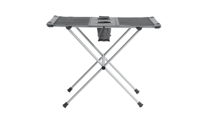 Portable camping table with cup holders and storage pouch, ideal for outdoor adventures and picnics.