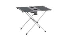 Portable camping table with cup holders and storage pouch, ideal for outdoor adventures and picnics.