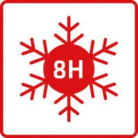 Red snowflake icon with 8H, indicating cold weather or winter camping gear suitability