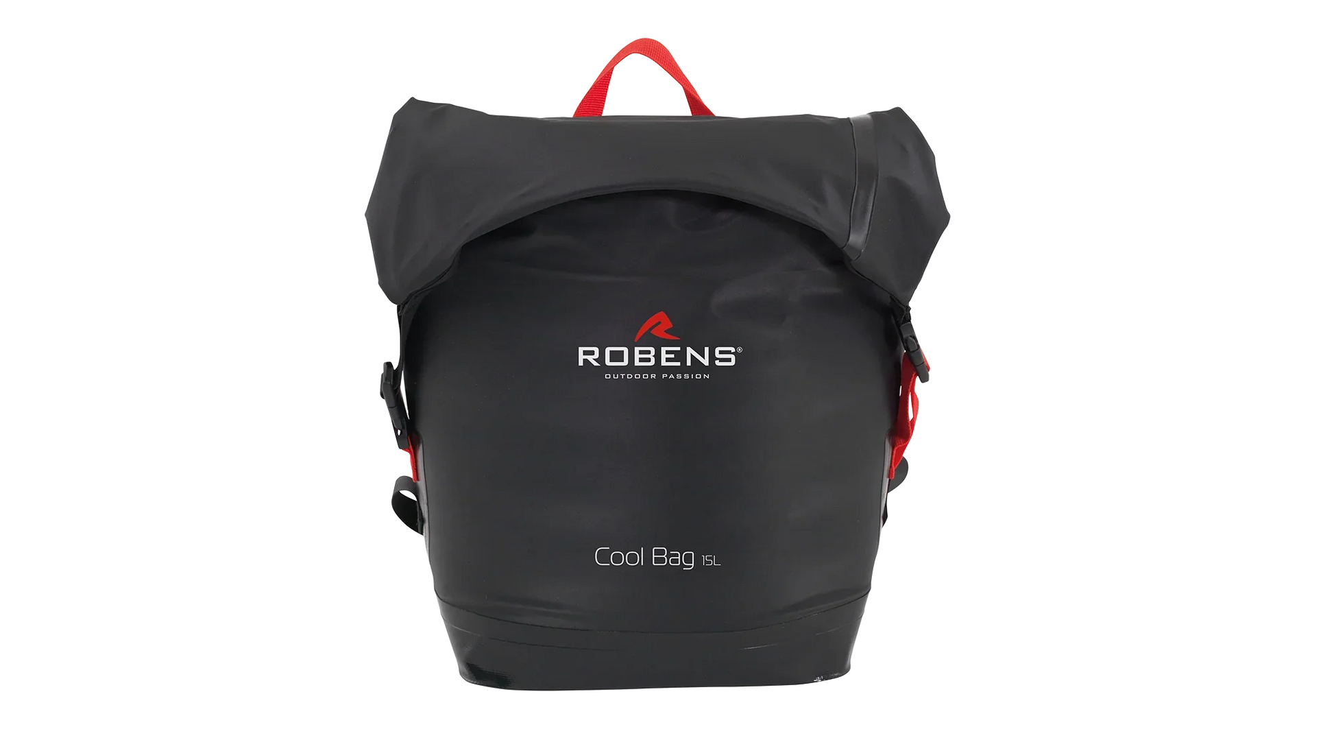 Robens Cool Bag 15L black waterproof outdoor cooler with red accents for camping and adventures