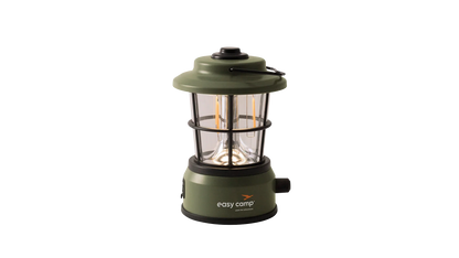 Easy Camp LED camping lantern with warm filament bulbs, perfect for outdoor adventures and caravanning trips.