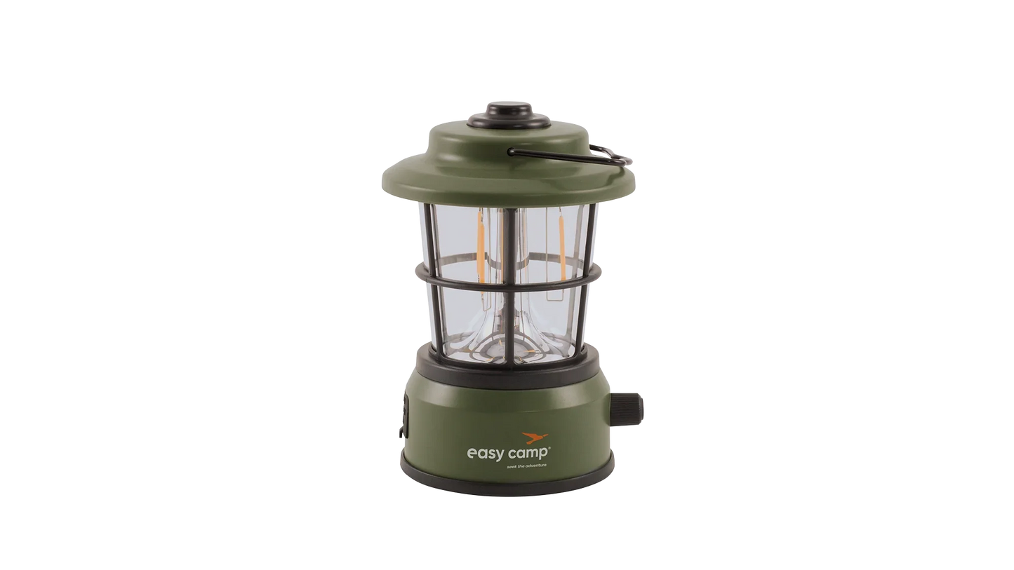Easy Camp LED camping lantern with protective cage, ideal for outdoor adventures and camping trips