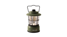 Green Easy Camp lantern with LED filament bulbs for camping and outdoor adventures