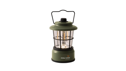 Green Easy Camp lantern with LED filament bulbs for camping and outdoor adventures
