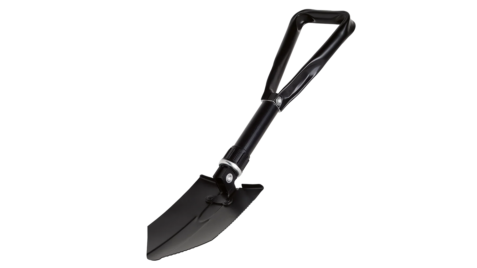 Compact black folding shovel for camping and outdoor adventures