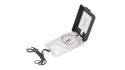 Clear baseplate compass with black lid and lanyard for outdoor navigation and hiking adventures