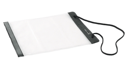 Clear waterproof document bag with black strap for camping and outdoor adventures