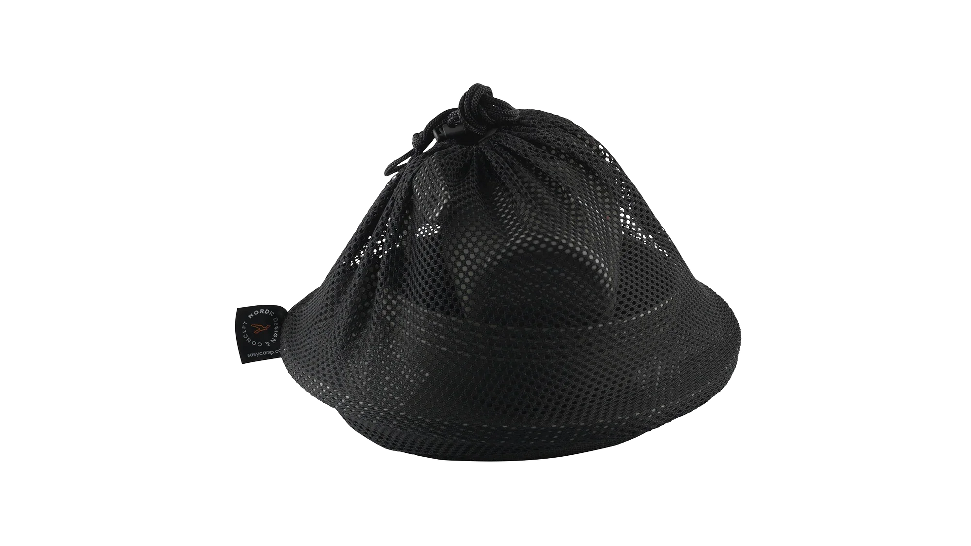 Black mesh drawstring bag for camping gear storage