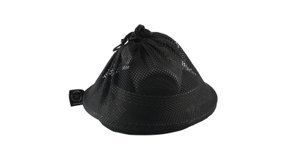 Black mesh drawstring bag for camping gear storage