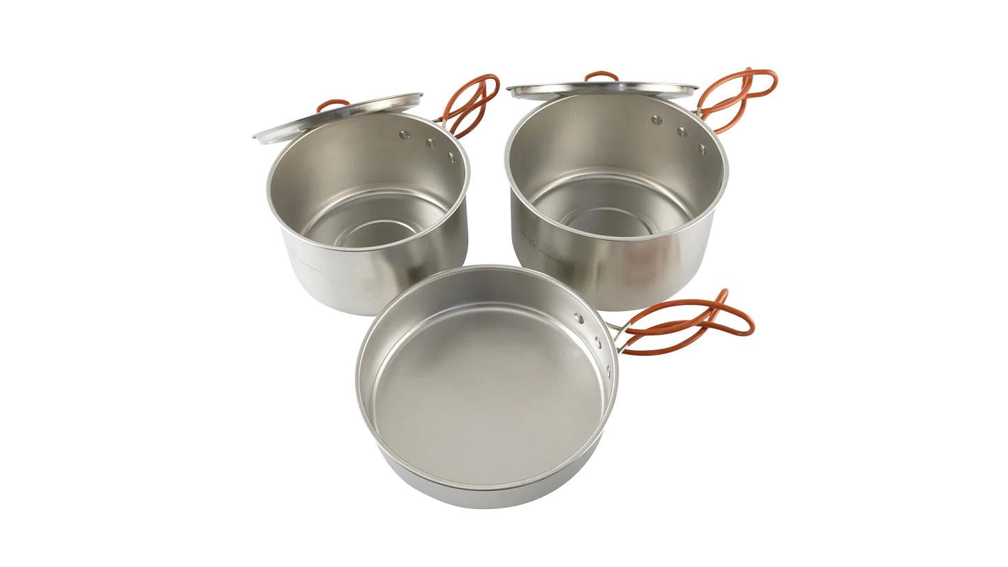Portable camping cookware set with pots and pan for outdoor cooking adventures