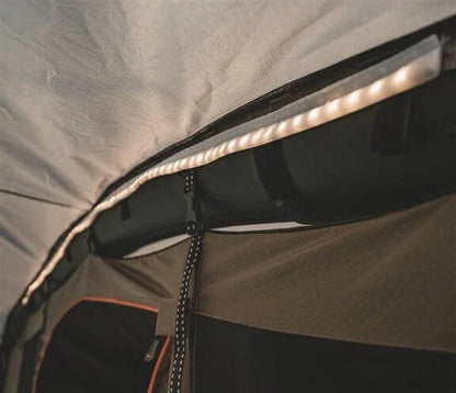 LED strip lighting inside camping tent for cozy outdoor adventures