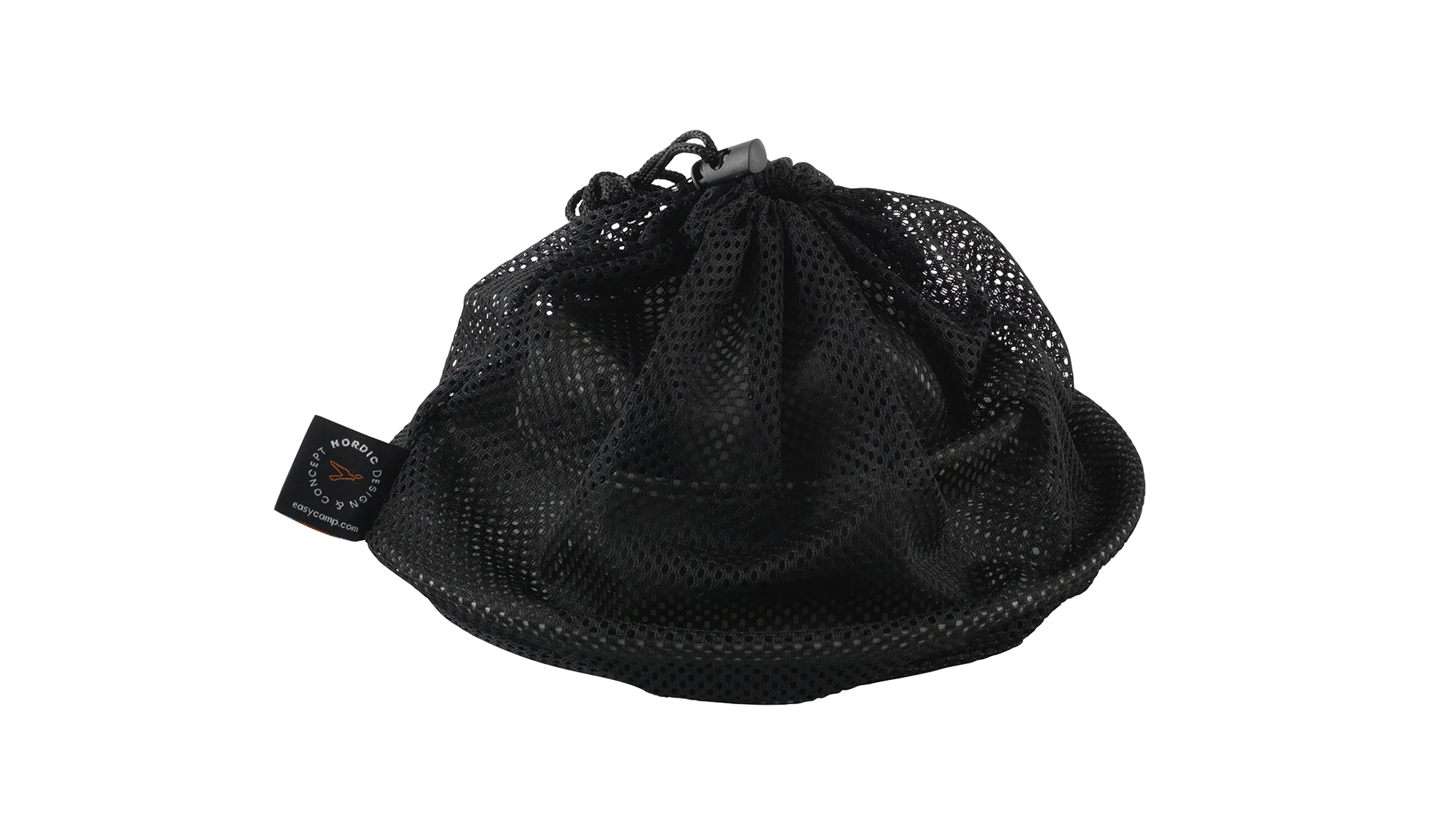 Black mesh drawstring bag for camping gear storage