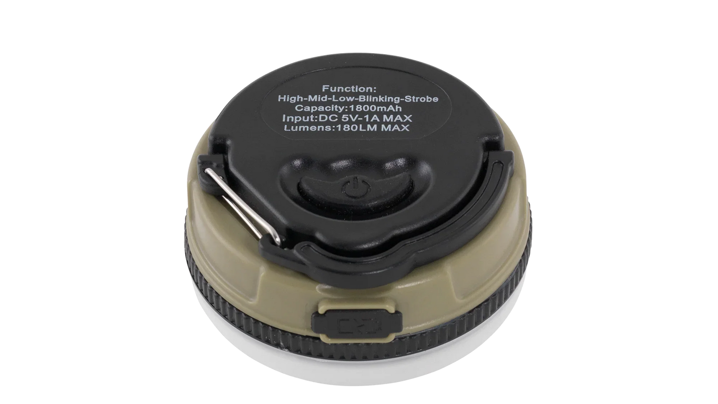 Compact 1800mAh camping lantern with 180 lumens, ideal for outdoor adventures and caravanning.