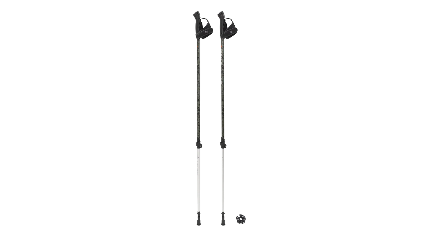 Adjustable hiking poles with ergonomic grips and trekking tips for outdoor adventures
