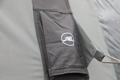 Air Speed logo on gray camping tent fabric with durable stitching and strap detail