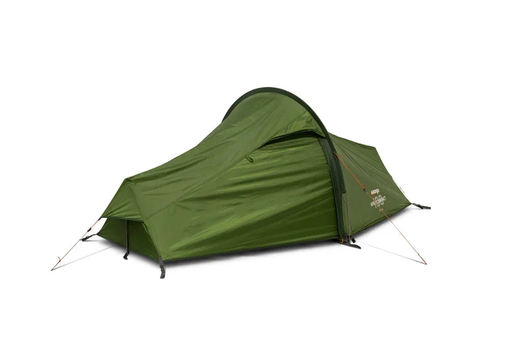Green camping tent with rainfly, ideal for outdoor adventures and backpacking trips.