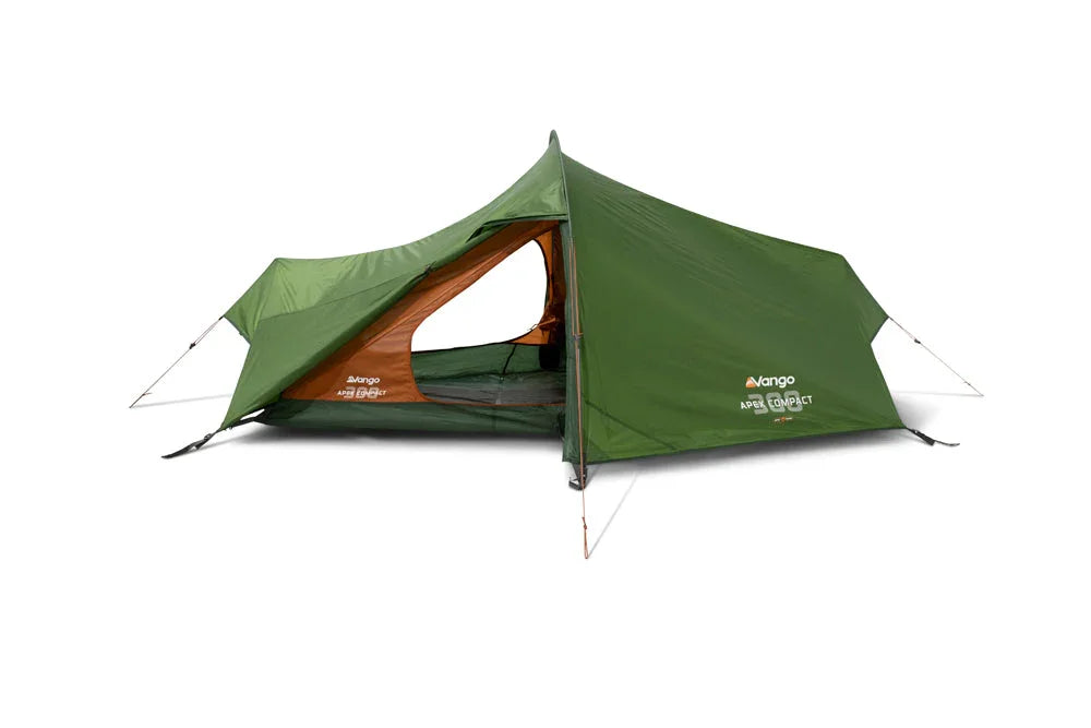 Green Vango Apex Compact 300 camping tent with orange interior, ideal for outdoor adventures