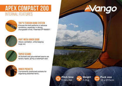 Vango Apex 200 Compact Backpacking Tent 2026