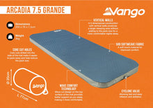 Vango Arcadia 7.5 Grande camping mattress with vertical walls, softweave fabric, and cyclone valve for comfortable outdoor sleep