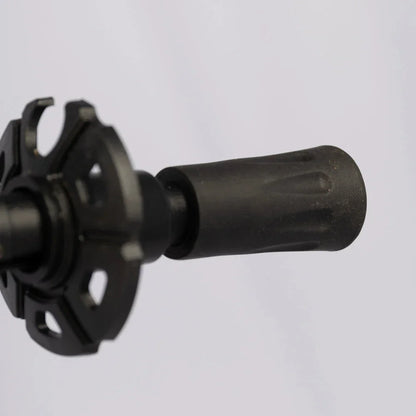 Black ergonomic handle with gear mechanism for outdoor equipment