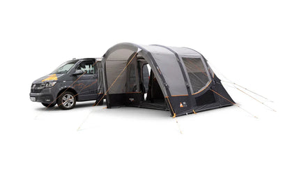 Van with an attached awning on a white background