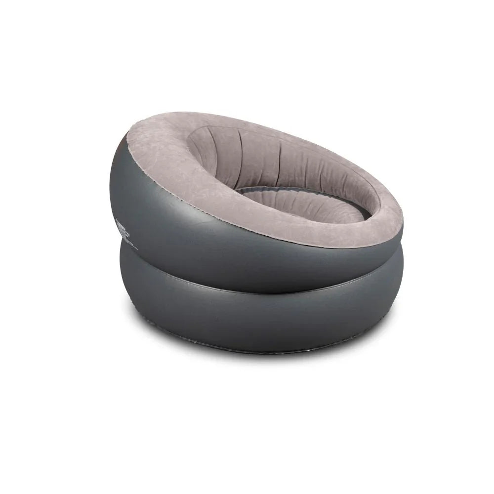 Gray inflatable camping chair with plush interior for outdoor comfort