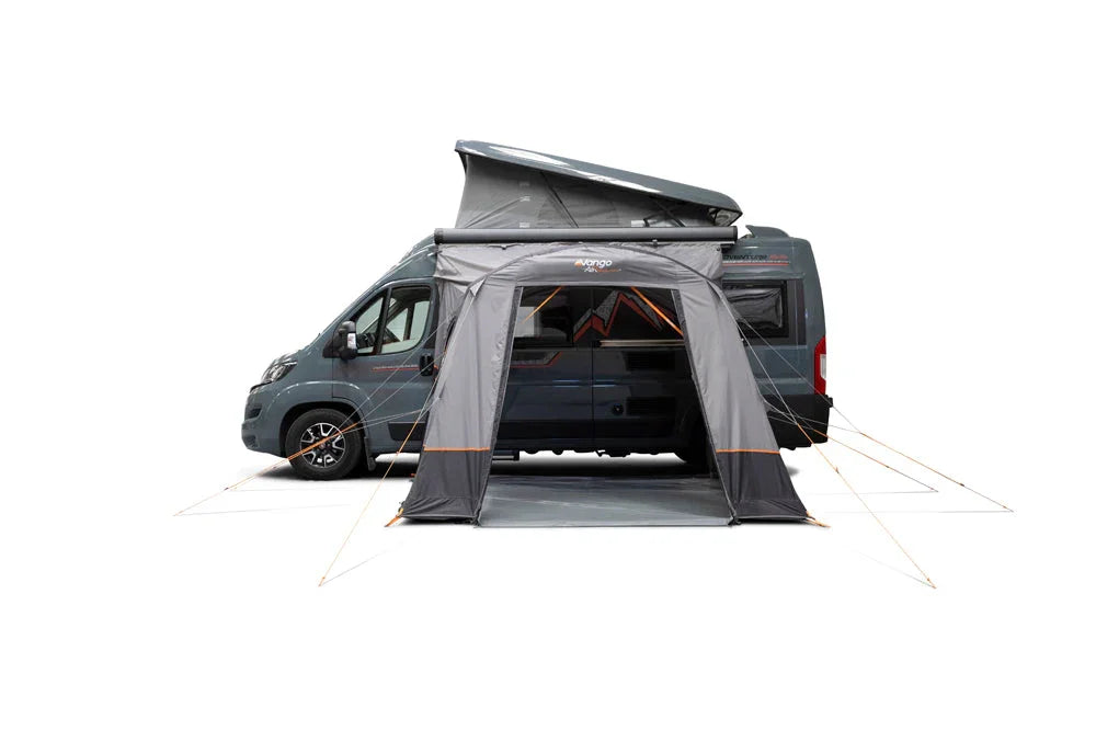 Motorhome awning with pop-up roof for camping adventures