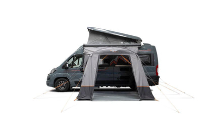 Motorhome awning with pop-up roof for camping adventures