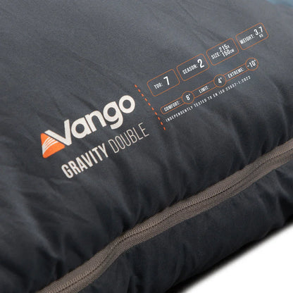 Vango Gravity Double sleeping bag with 8°C comfort rating, ideal for camping and outdoor adventures.
