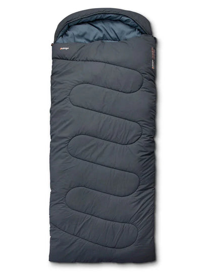 Dark gray Marmot sleeping bag with quilted design, ideal for camping and outdoor adventures.