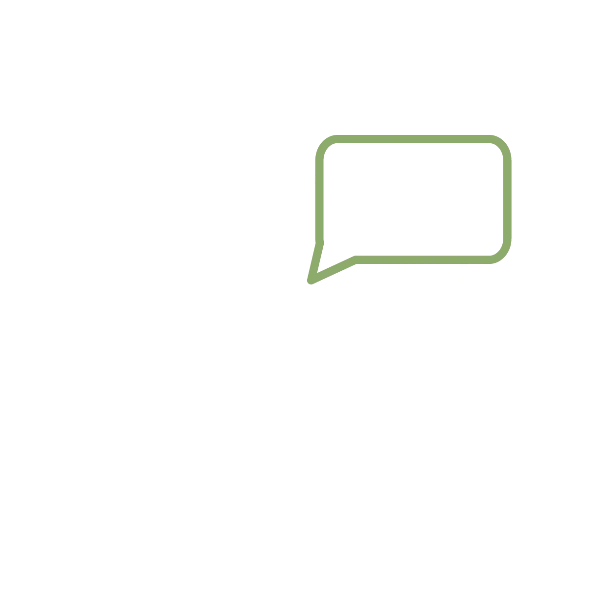 Green speech bubble icon for outdoor gear communication