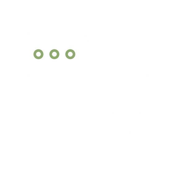 Three green circular icons on white background