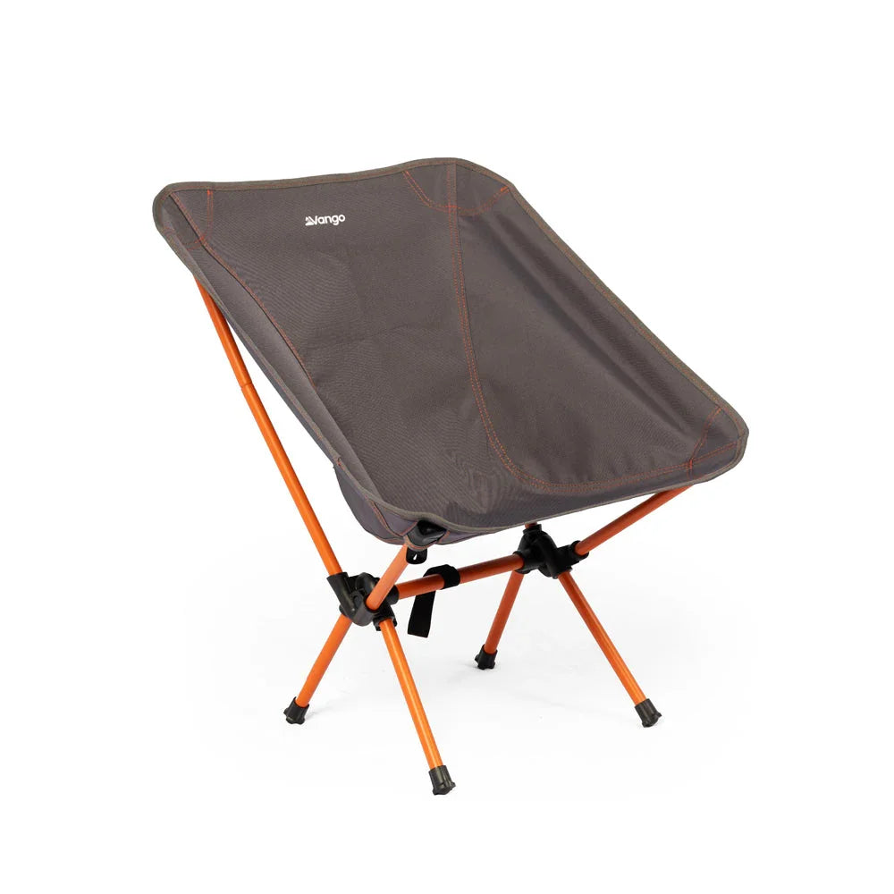 Vango portable camping chair with orange frame and grey fabric, ideal for outdoor adventures and caravanning