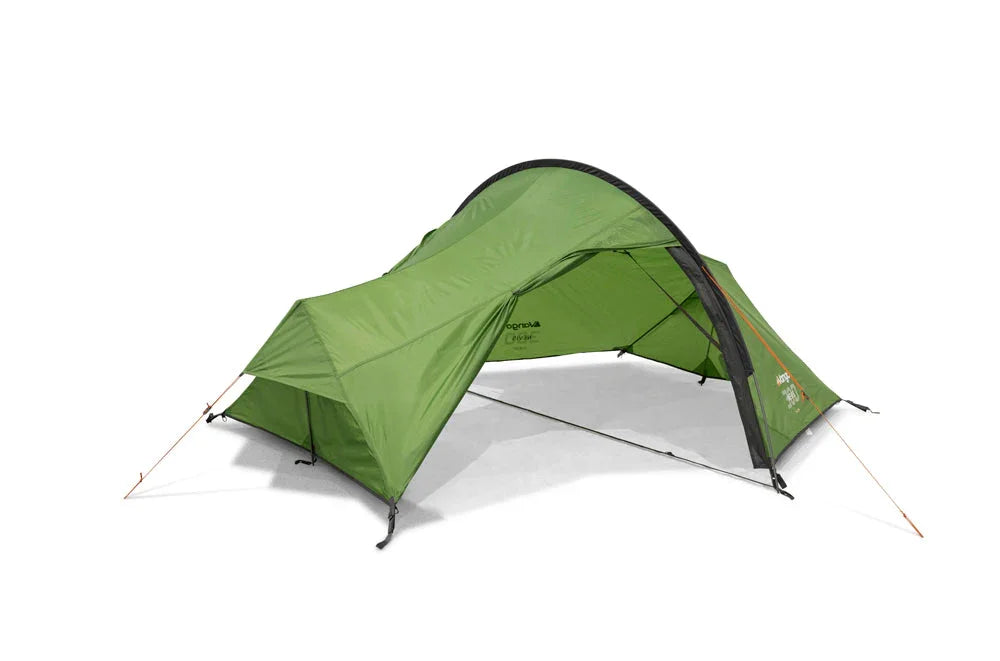 Green camping tent with rainfly, ideal for outdoor adventures and lightweight backpacking trips.