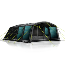 Holawild caravan awning with large windows and lime green guy lines for camping adventures