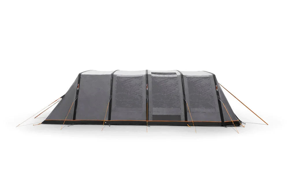 Large family camping tent with multiple rooms and mesh windows for ventilation, ideal for outdoor adventures.