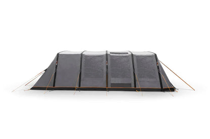 Large family camping tent with multiple rooms and mesh windows for ventilation, ideal for outdoor adventures.