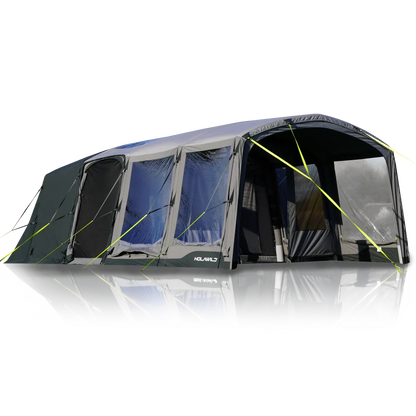 Holawild caravan awning with large windows and yellow guy lines for camping adventures